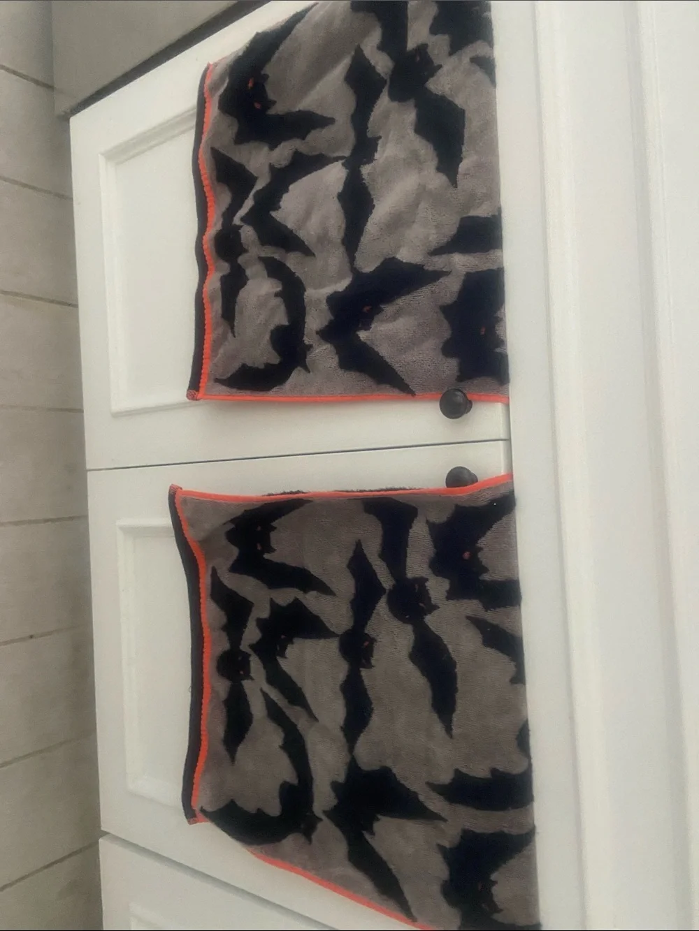 Bat Print Dish Towels- Black and Gray with Orange Trim